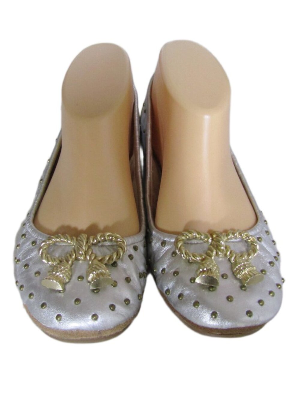 VTG Y2K JUICY COUTURE Embellished Bling Studded Ballet Flats Ruched Gray Gold 6